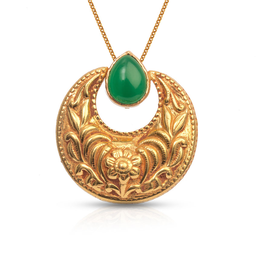 Floral Crescent Gold Pendant