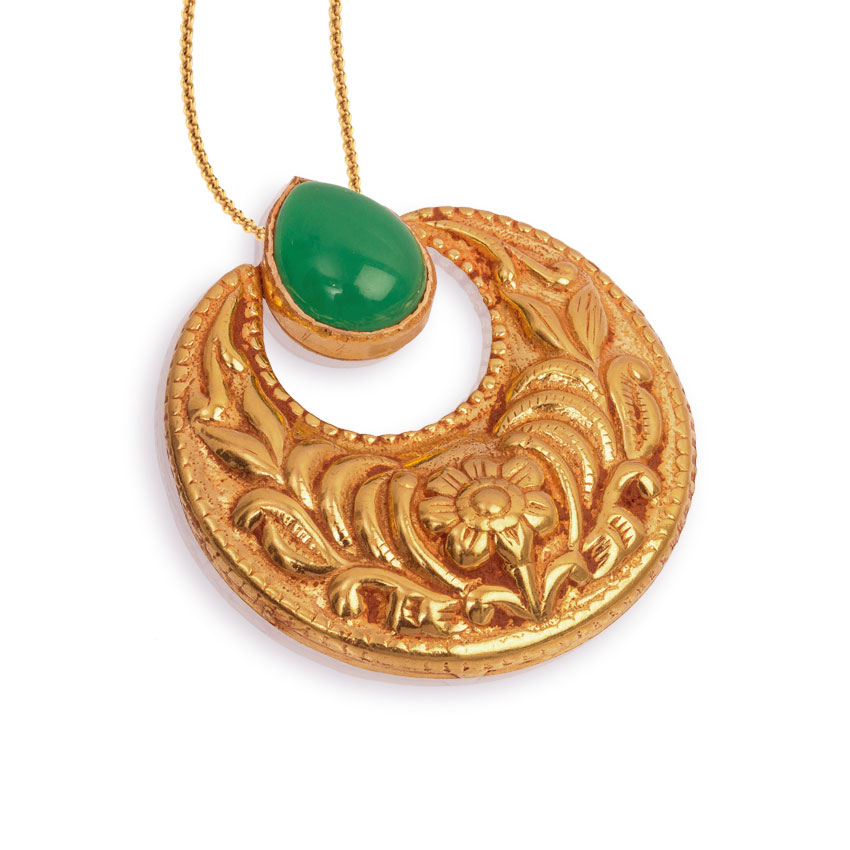 Floral Crescent Gold Pendant