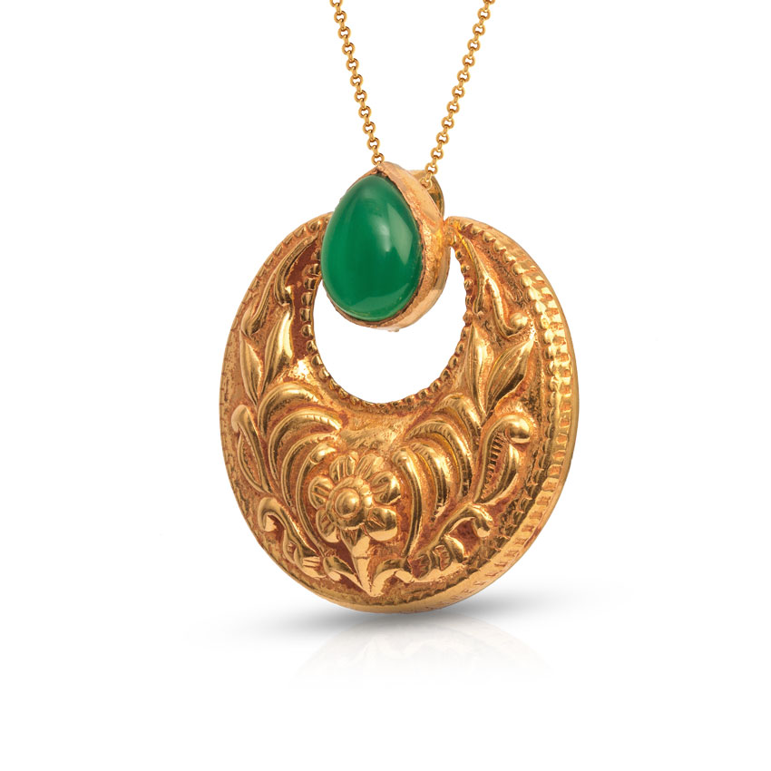Floral Crescent Gold Pendant