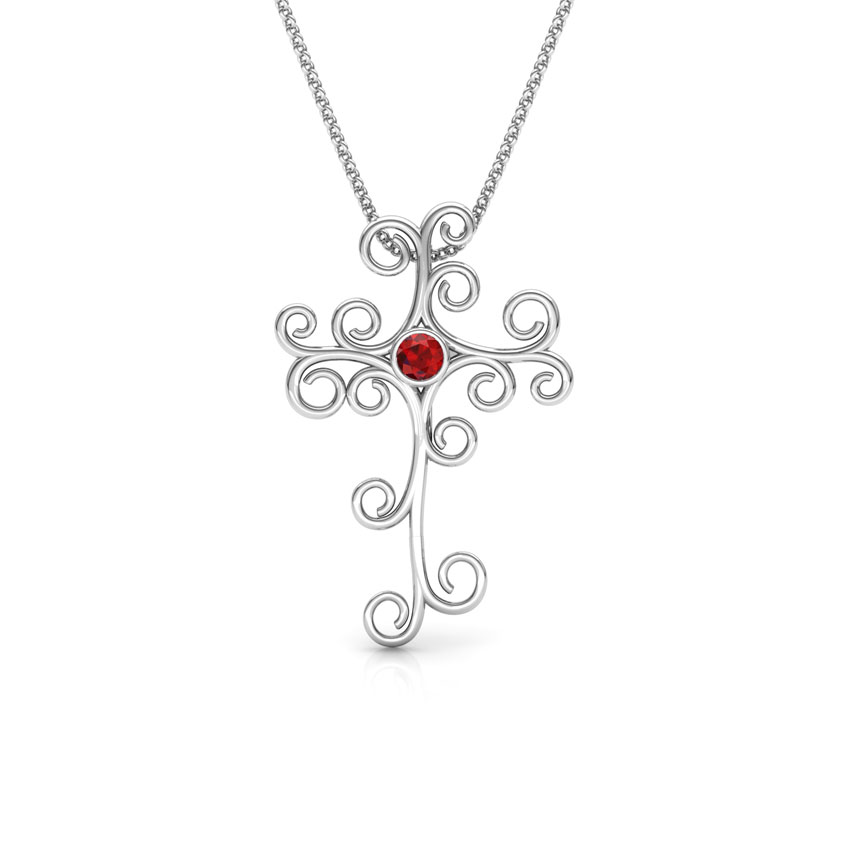 Curlicue Garnet Cross Pendant Curlicue Garnet Cross Pendant