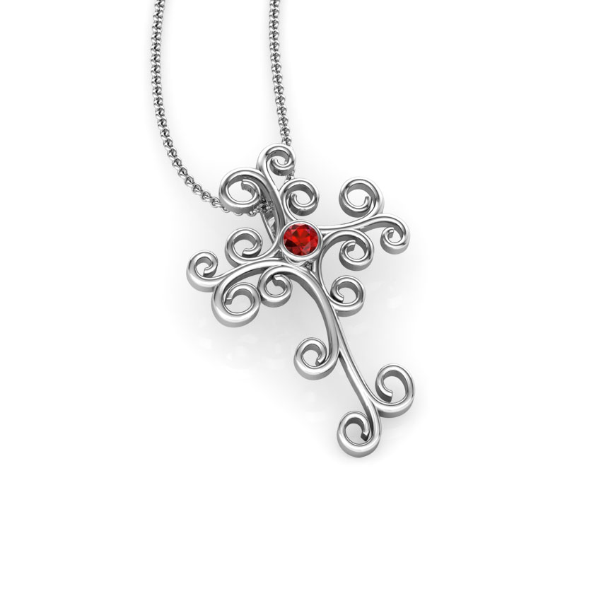 Curlicue Garnet Cross Pendant Curlicue Garnet Cross Pendant