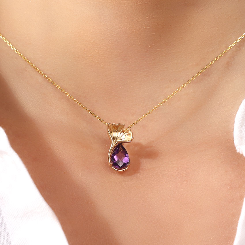 Gemstone Pendants 14 Karat Yellow Gold Graceful Ginkgo Gemstone Pendant