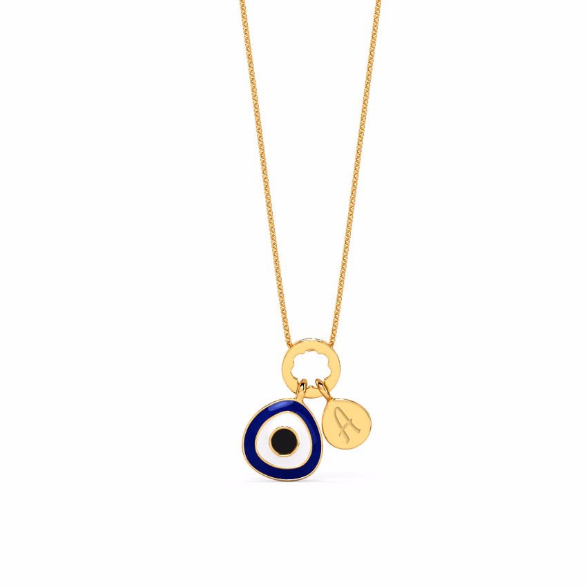 Gold Pendants 14 Karat Yellow Gold Modernistic Evil Eye Personalised Gold Pendant