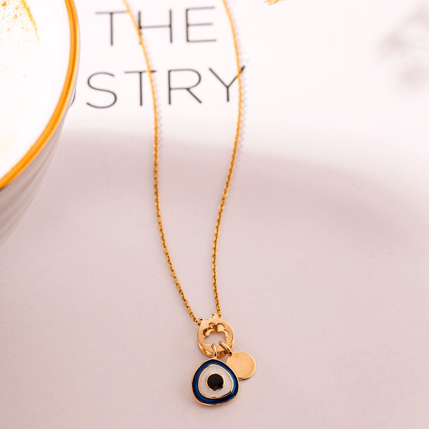 Gold Pendants 14 Karat Yellow Gold Modernistic Evil Eye Personalised Gold Pendant