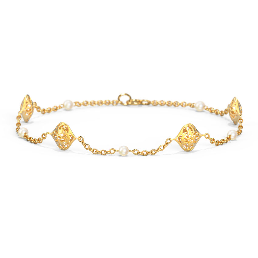 Gold Bracelets 18 Karat Yellow Gold Loren Cutout Pearl Bracelet