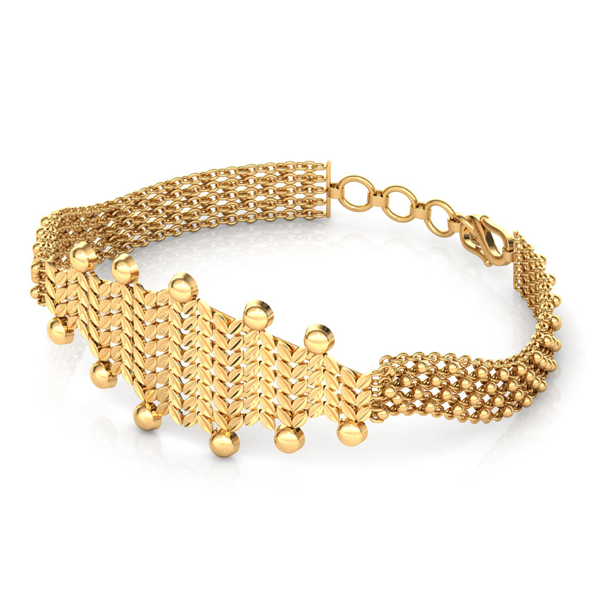 Intricate Bead and Leaf Gold Bracelet