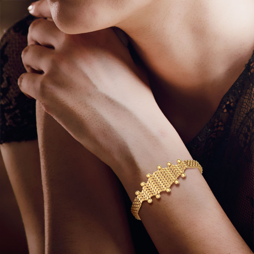 Intricate Bead and Leaf Gold Bracelet