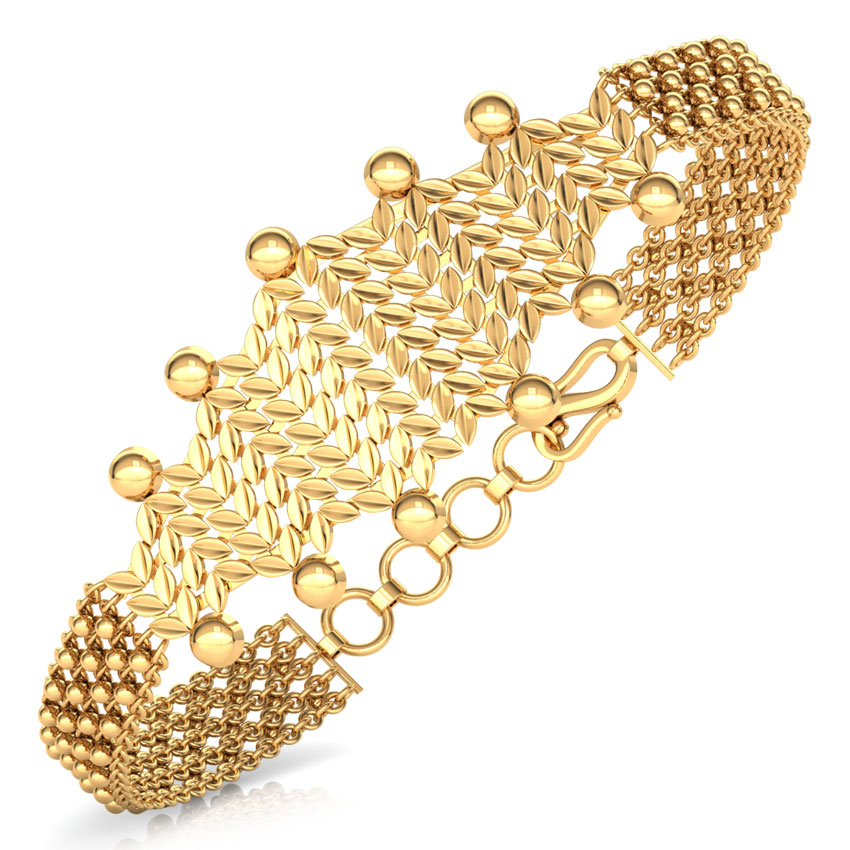 Intricate Bead and Leaf Gold Bracelet