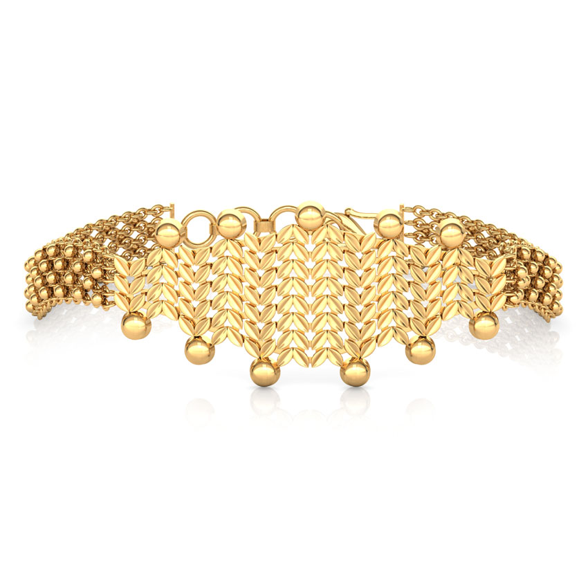 Intricate Bead and Leaf Gold Bracelet