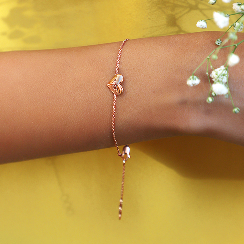 Gold Bracelets 14 Karat Rose Gold Cherish Love Lock Gemstone Bracelet