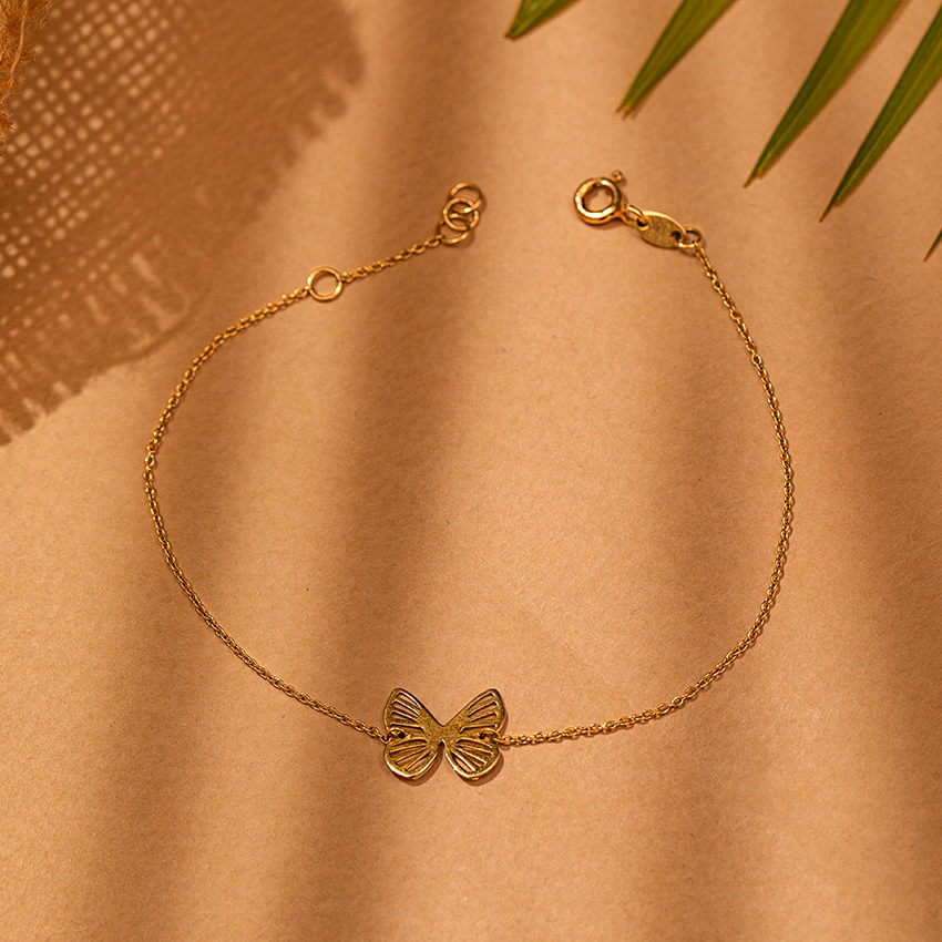 Gold Bracelets 14 Karat Yellow Gold Cutout Butterfly Gold Bracelet