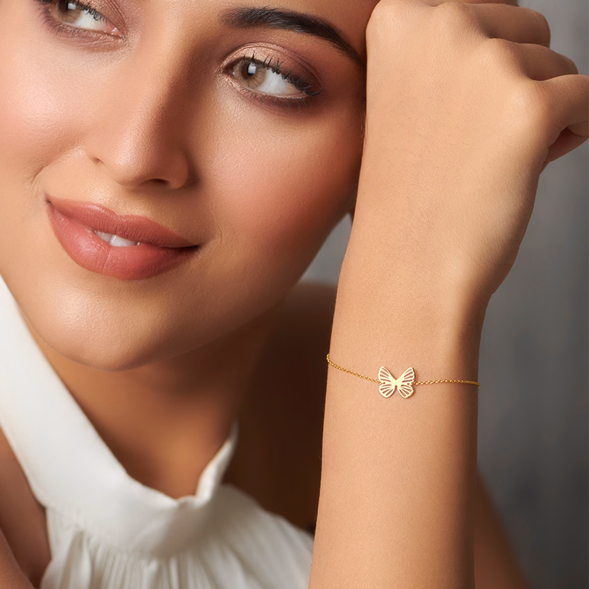 Gold Bracelets 14 Karat Yellow Gold Cutout Butterfly Gold Bracelet