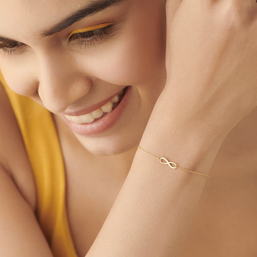 Gold Bracelets 14 Karat Yellow Gold Minimalistic Infinity Gold Bracelet