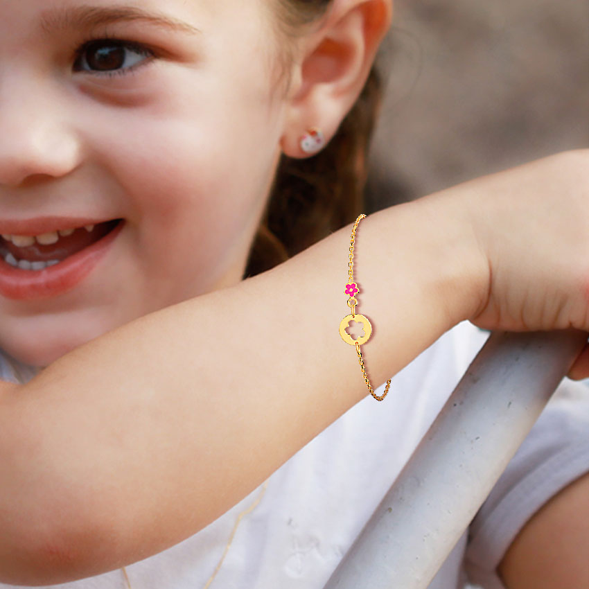 Gold Bracelets 14 Karat Yellow Gold Floret Cutout Kids' Gold Bracelet