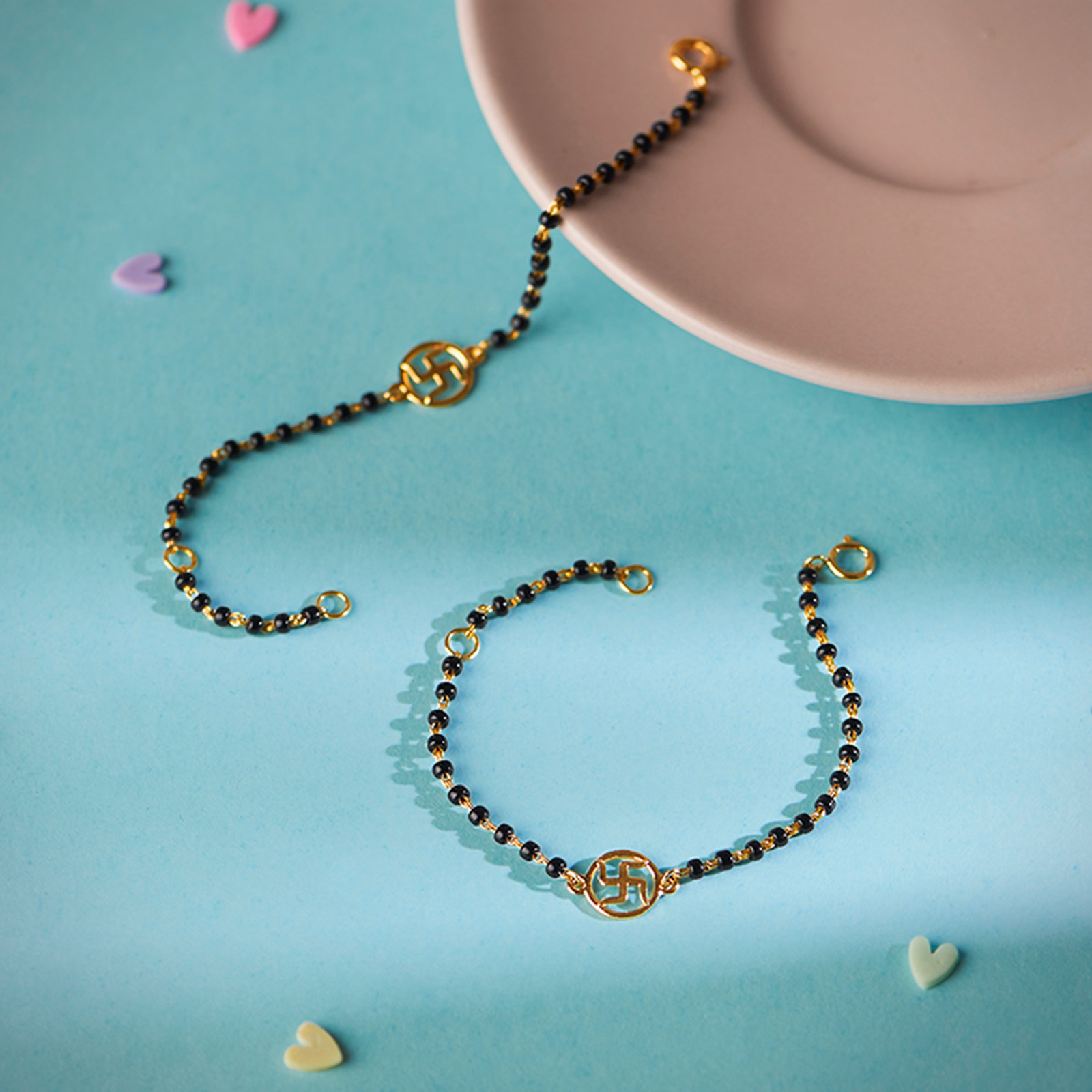 Gold Bracelets 18 Karat Yellow Gold Swastik Baby Nazaria Gold Bracelet Set of 2