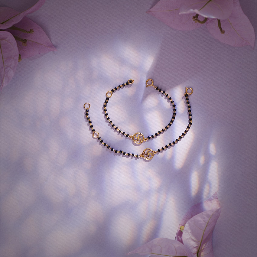 Gold Bracelets 18 Karat Yellow Gold Swastik Baby Nazaria Gold Bracelet Set of 2