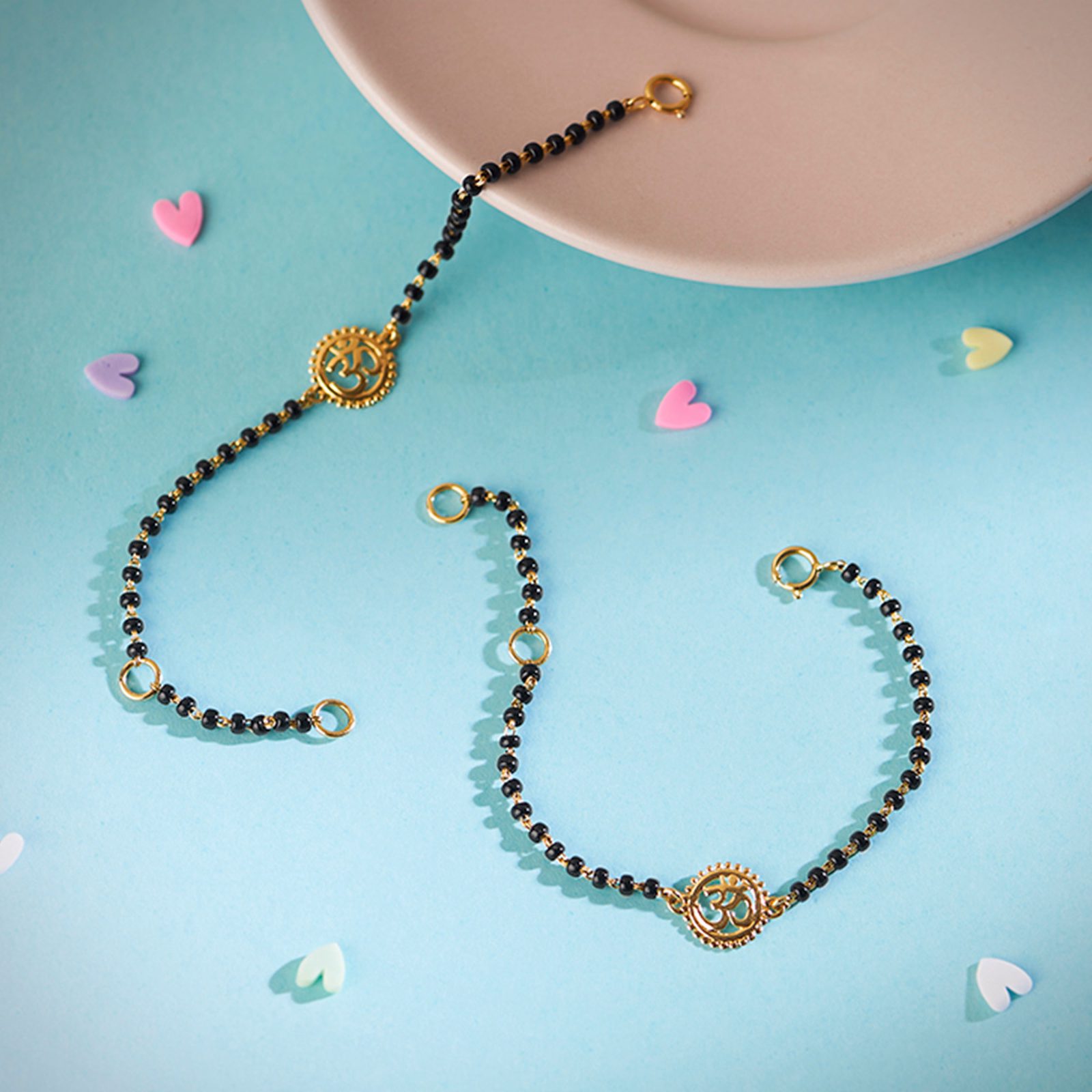 Gold Bracelets 18 Karat Yellow Gold Om Baby Nazaria Gold Bracelet Set of 2