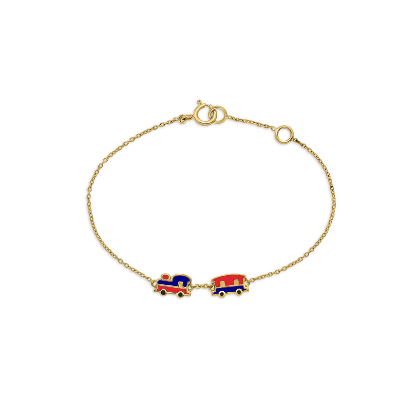 Gold Bracelets 14 Karat Yellow Gold Steam Train Kids' Gold Bracelet