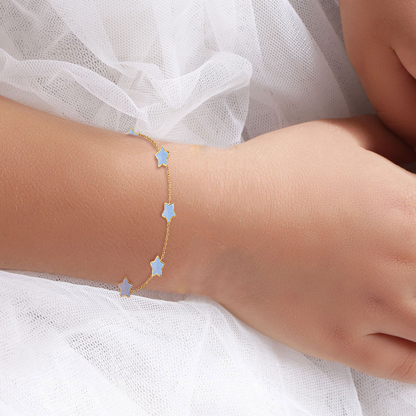 Gold Bracelets 14 Karat Yellow Gold Twinkling Stars Kids' Gold Bracelet