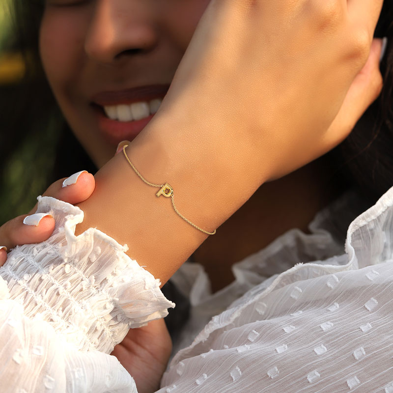 Bold Gold Alphabet P Bracelet