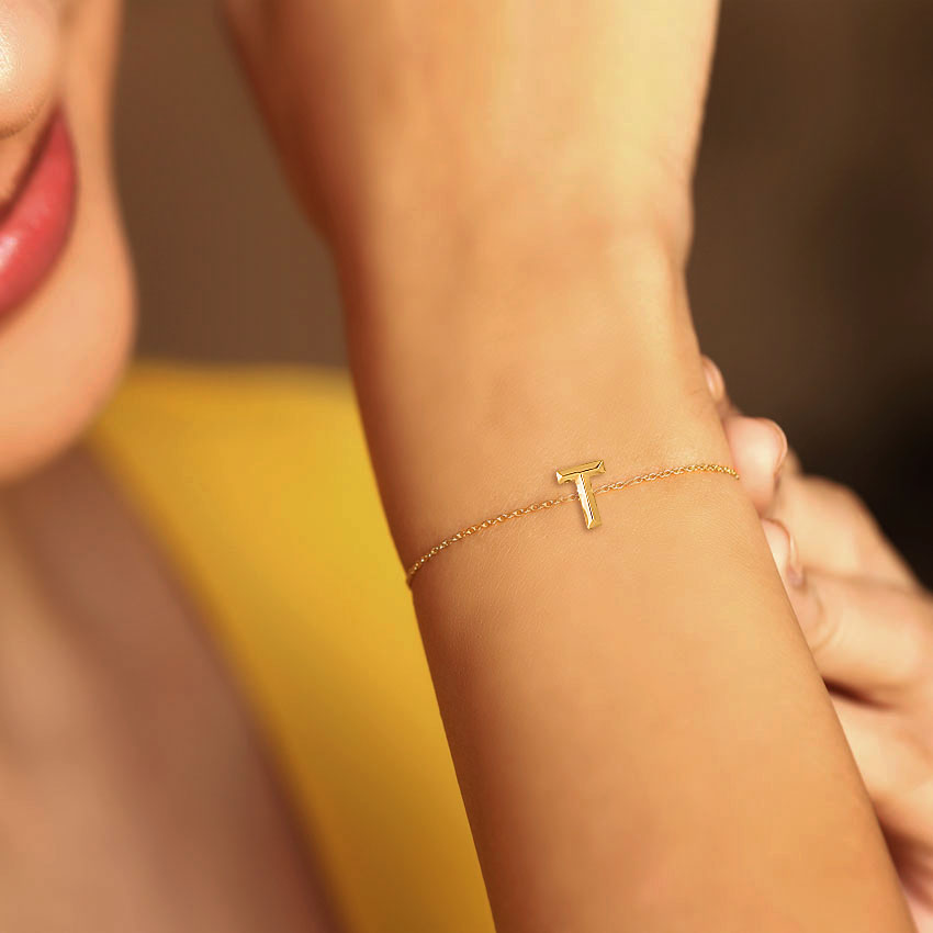 Bold Gold Alphabet T Bracelet