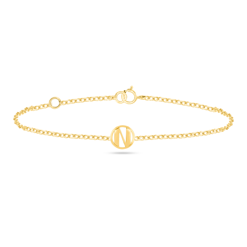 Gold Bracelets 14 Karat Yellow Gold Artsy Gold Alphabet N Bracelet