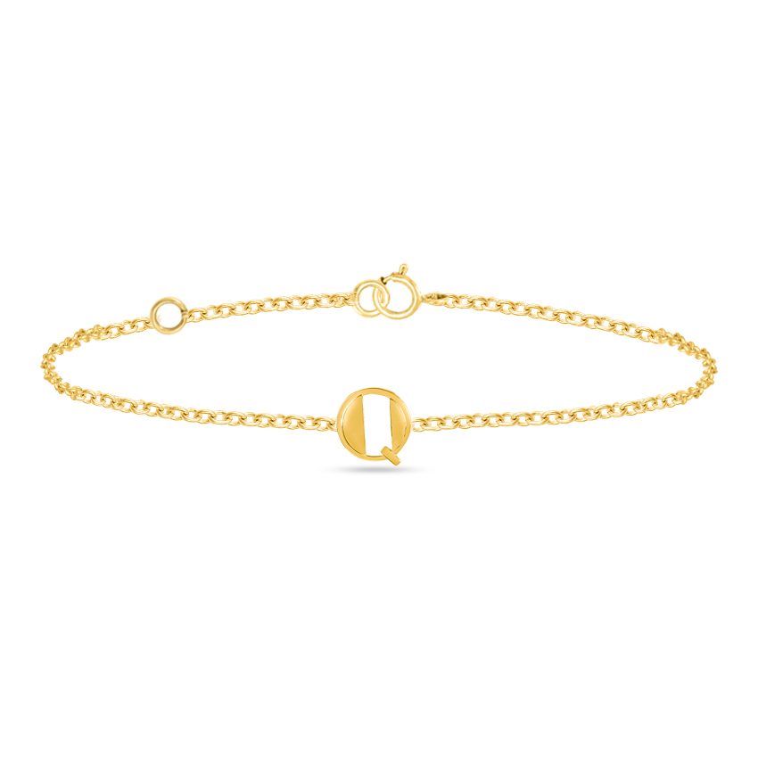 Gold Bracelets 14 Karat Yellow Gold Artsy Gold Alphabet Q Bracelet