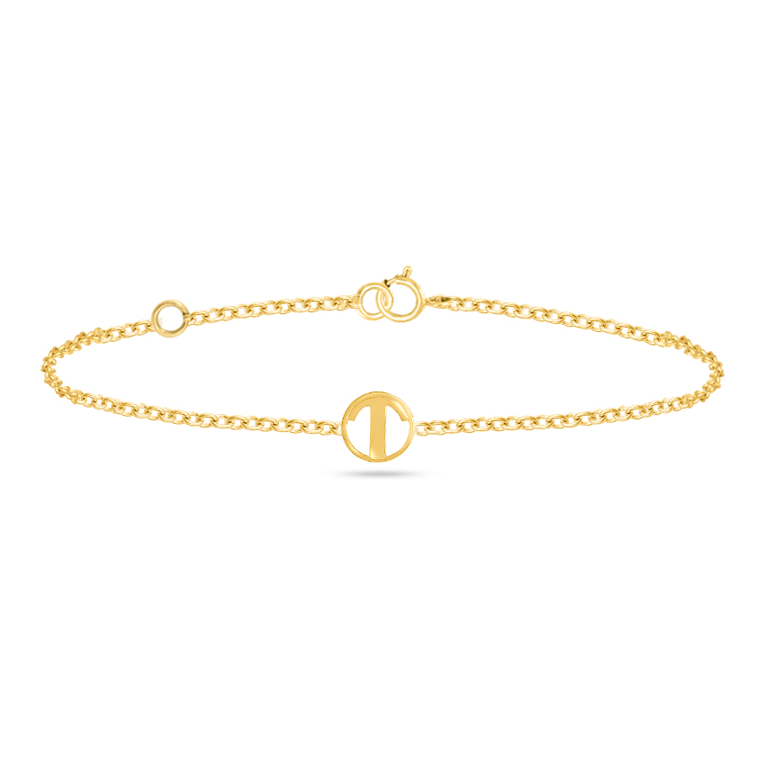 Gold Bracelets 14 Karat Yellow Gold Artsy Alphabet T Gold Bracelet
