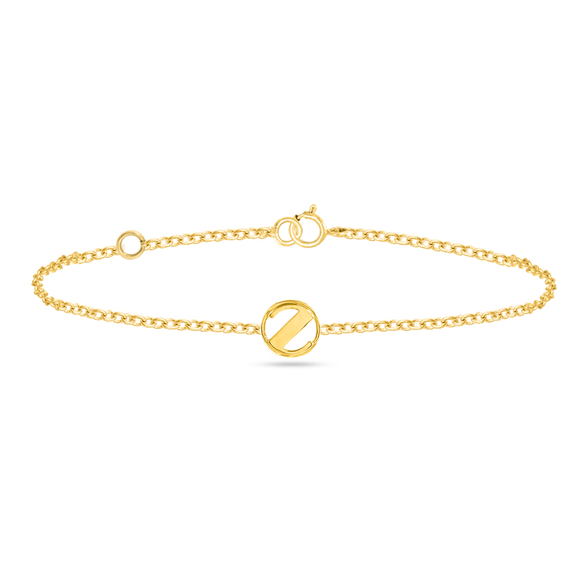Gold Bracelets 14 Karat Yellow Gold Artsy Gold Alphabet Z Bracelet