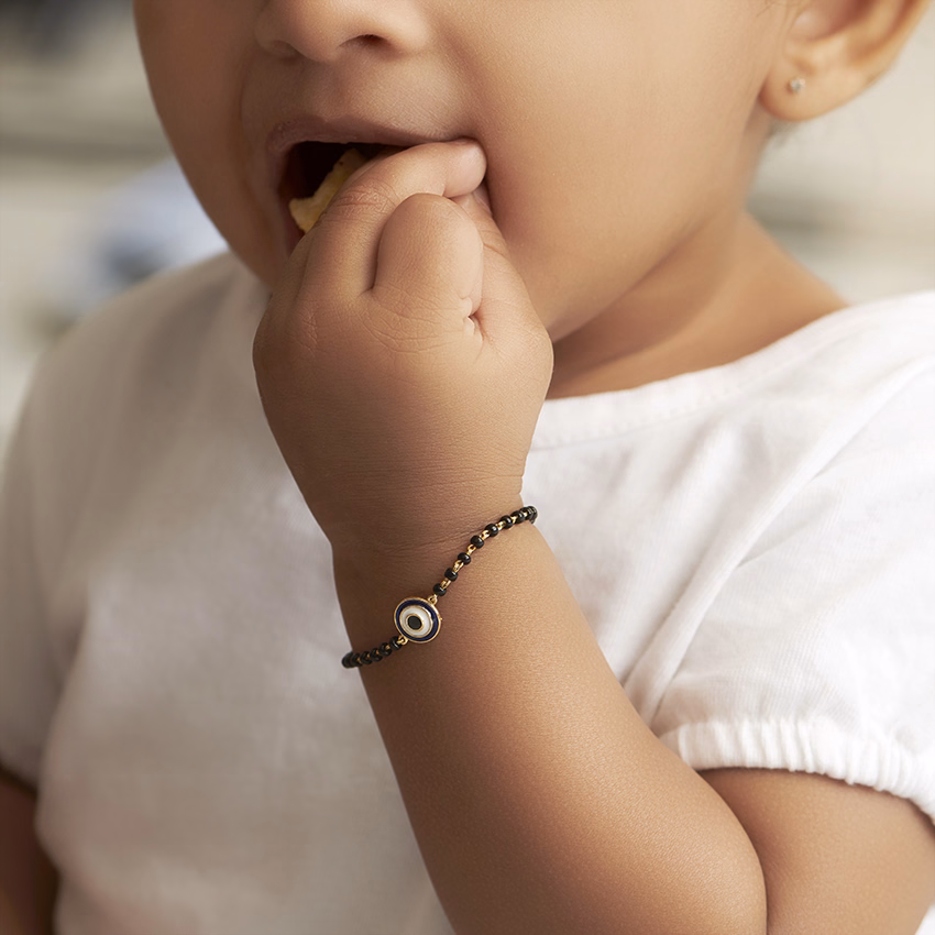 Gold Bracelets 18 Karat Yellow Gold Delicate Circlet Evil Eye Baby Nazaria