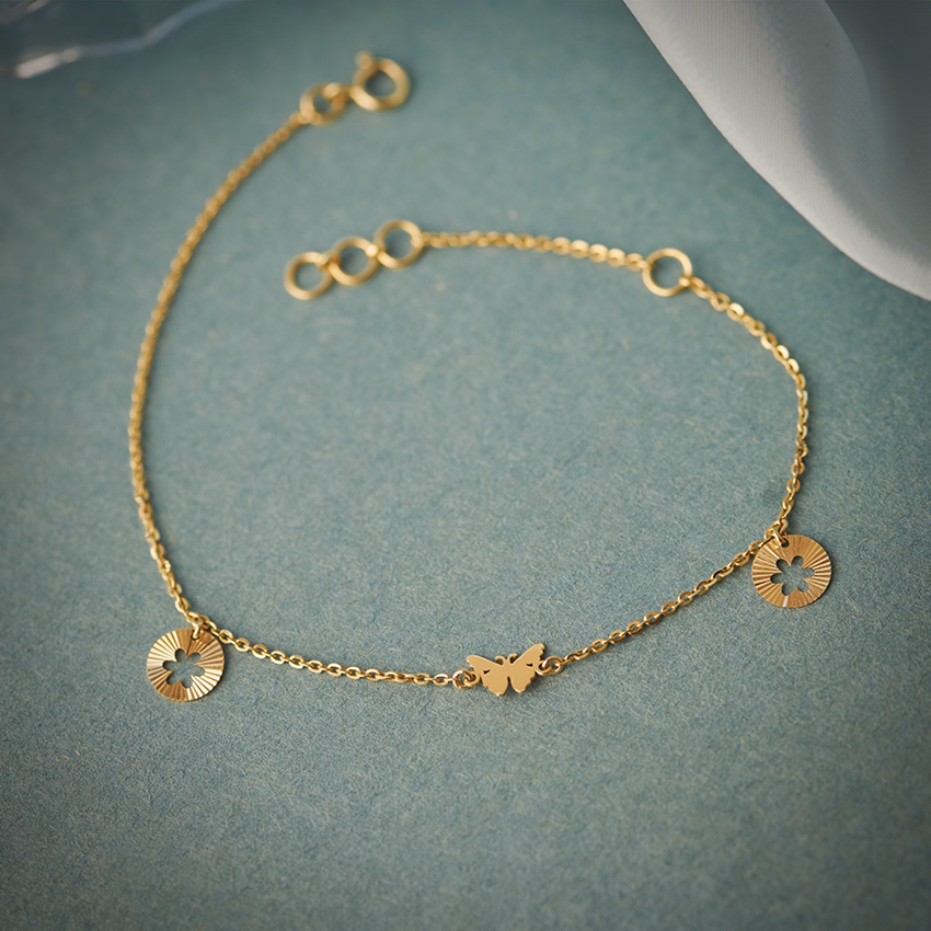 Gold Bracelets 14 Karat Yellow Gold Bloom In Butterfly Gold Chain Bracelet