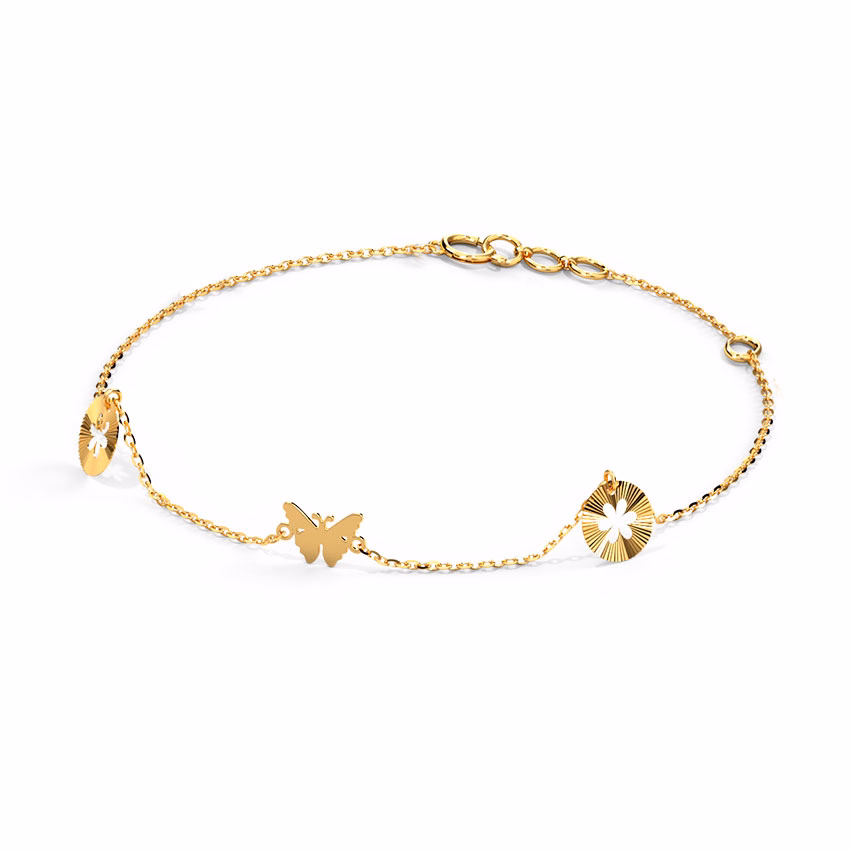 Gold Bracelets 14 Karat Yellow Gold Bloom In Butterfly Gold Chain Bracelet