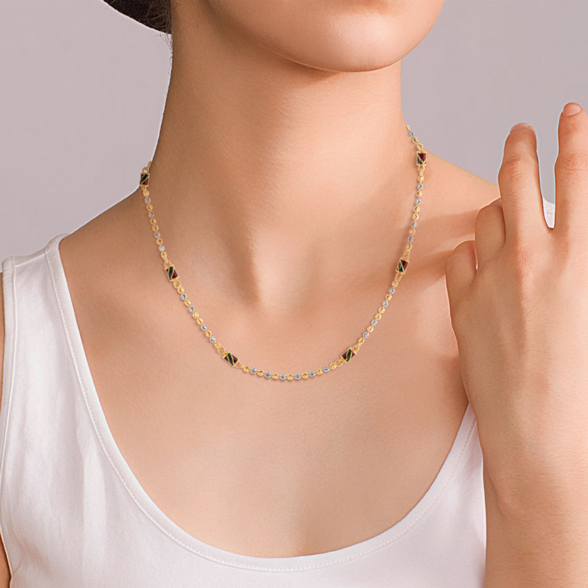 Enamel And Texture Ball Gold Chain