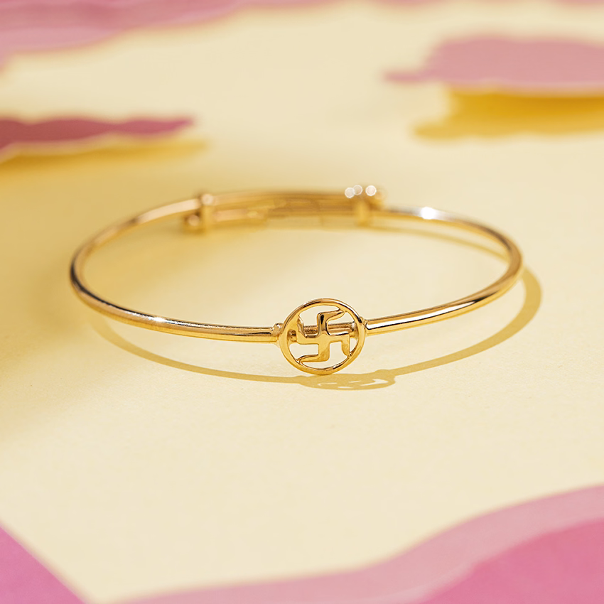 Gold Baby Bangles 14 Karat Yellow Gold Swastik Baby Gold Bangle