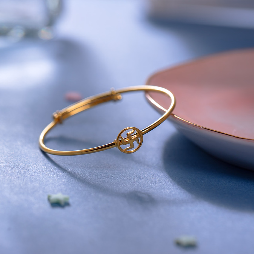 Gold Baby Bangles 14 Karat Yellow Gold Swastik Baby Gold Bangle