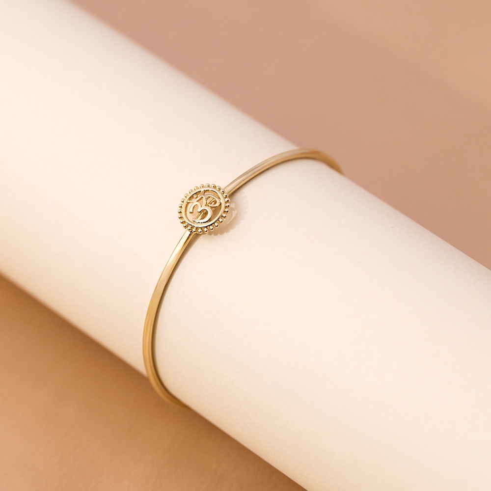 Gold Baby Bangles 18 Karat Yellow Gold Ornate Om Baby Gold Bangle