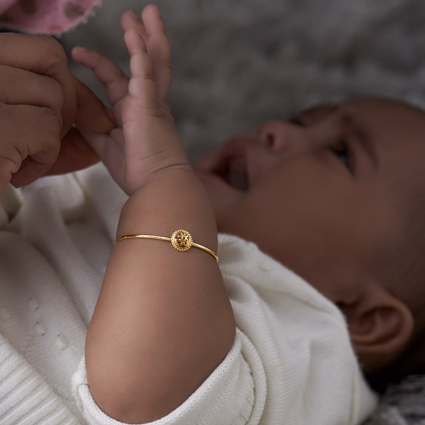 Gold Baby Bangles 18 Karat Yellow Gold Ornate Om Baby Gold Bangle