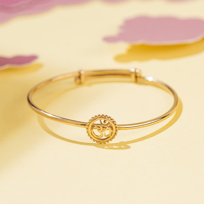 Gold Baby Bangles 18 Karat Yellow Gold Ornate Om Baby Gold Bangle