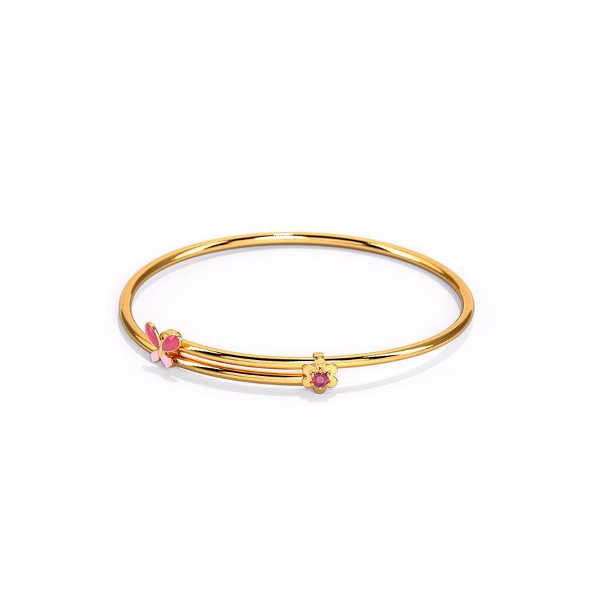 Gemstone Baby Bangles 18 Karat Yellow Gold Flutter Butterfly Baby Gold Bangle