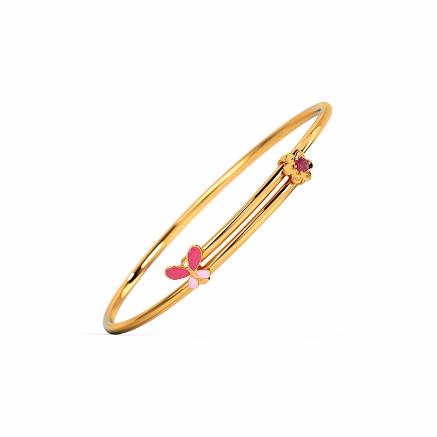 Gemstone Baby Bangles 18 Karat Yellow Gold Flutter Butterfly Baby Gold Bangle