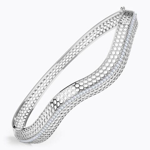 Bina Deep Waved Diamond Bracelet Diamond Bangles 14 Karat White Gold Bina Deep Waved Diamond Bracelet