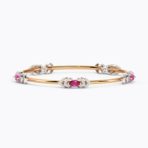 Charming Blush Gemstone Bangle Diamond,Gemstone Bangles 18 Karat Two Tone Gold Charming Blush Gemstone Bangle