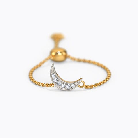 Crescent & Star Diamond Flexi Ring Diamond Adjustable Rings 14 Karat Yellow Gold Crescent & Star Diamond Flexi Ring