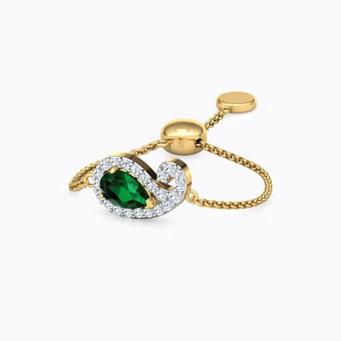 Verdant Paisley Gemstone Flexi Ring Diamond,Gemstone Adjustable Rings 14 Karat Yellow Gold Verdant Paisley Gemstone Flexi Ring