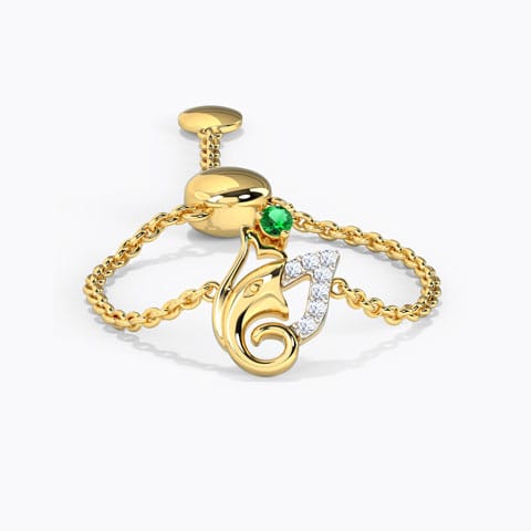 Ganesha Gemstone Flexi Ring Diamond,Gemstone Adjustable Rings 14 Karat Yellow Gold Ganesha Gemstone Flexi Ring