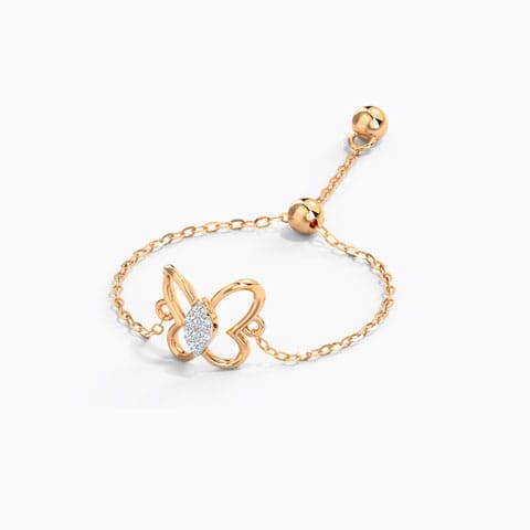 Petite Butterfly Diamond Flexi Ring Diamond Adjustable Rings 14 Karat Rose Gold Petite Butterfly Diamond Flexi Ring