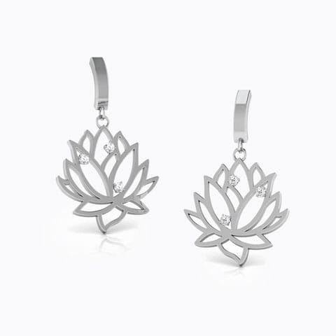 Lakshmi Lotus Diamond Drop Earrings Diamond Earrings 18 Karat White Gold Lakshmi Lotus Diamond Drop Earrings