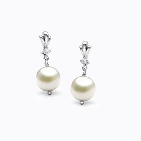 Simple Pearl Drop Earrings Diamond,Gemstone Earrings 18 Karat White Gold Simple Pearl Drop Earrings