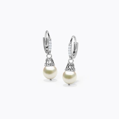Prudence Pearl Hoop Earrings Diamond,Gemstone Earrings 18 Karat Yellow Gold Prudence Pearl Hoop Earrings