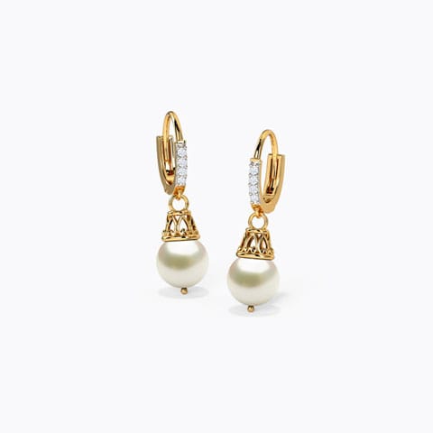 Prudence Pearl Hoop Earrings Diamond,Gemstone Earrings 18 Karat Yellow Gold Prudence Pearl Hoop Earrings